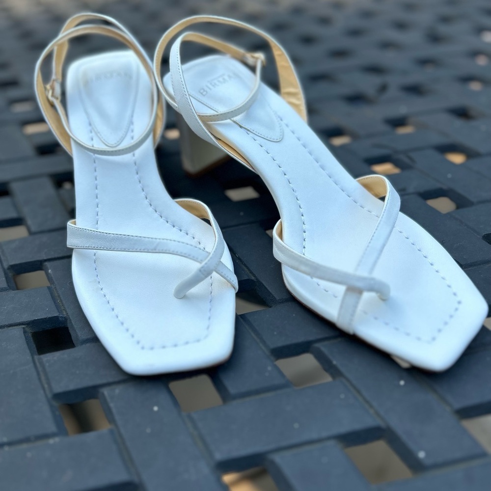 Alexandre Birman White Leather Nelly Sandal Square Toe Strappy Block Heel EU 37⁠